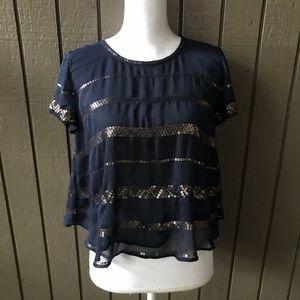Abercrombie & Fitch Navy Blue Sequin Blouse Size XS
